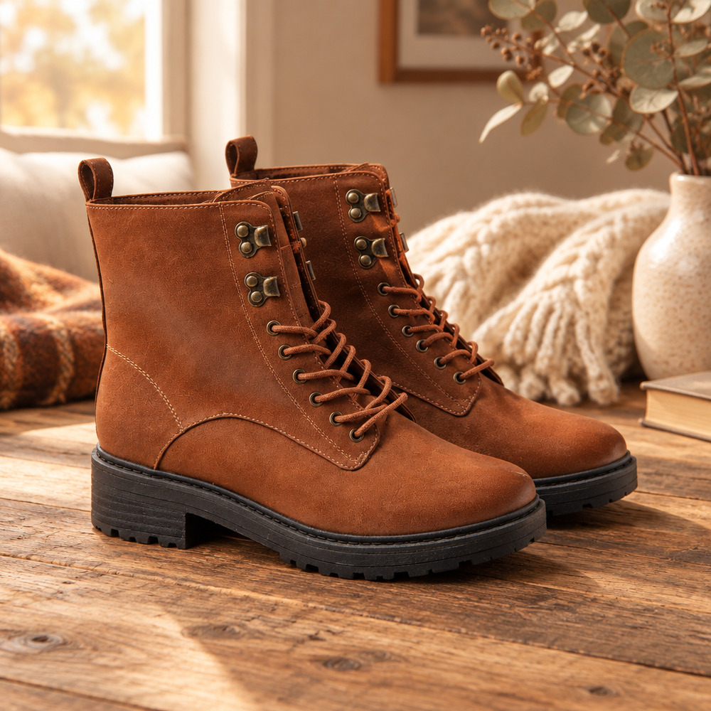 NWT Universal Thread Women's Lug Sole Lace-up side Zipper Winter Boots Size 6.5